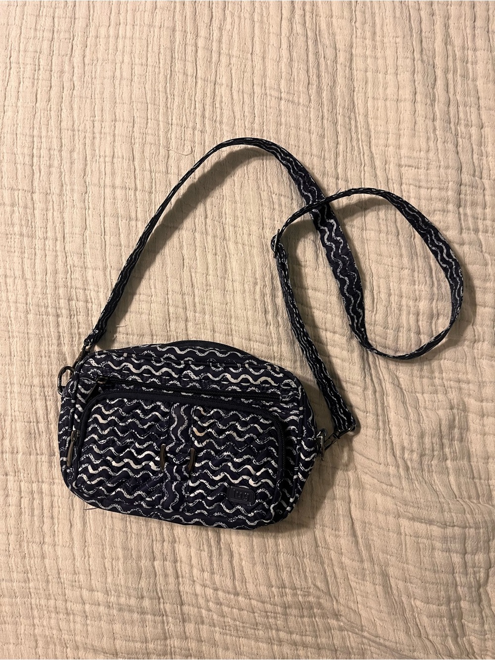 lug Navy and White Wave Print Crossbody Bag